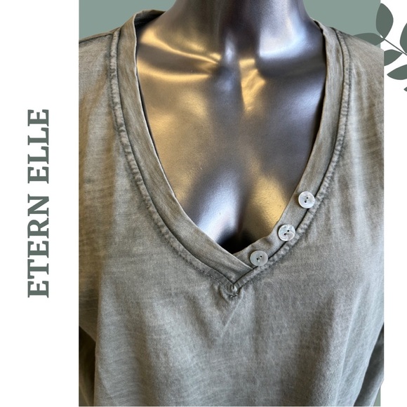 Etern Elle Lightwight Casual Pullover Top V-Neck Button  Back Tie Small Medium - Picture 6 of 9